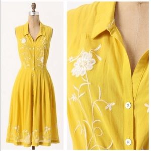 Anthropologie - embroidered yellow shirt dress